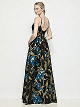 Rear View Thumbnail - Peacock Blue Multi Scoop Neck Drop Basque Skirt Luna Organza Jacquard Floral Maxi Dress