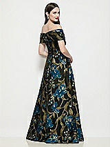 Rear View Thumbnail - Peacock Blue Multi Off-Shoulder Wrap Luna Organza Jacquard Floral Maxi Dress with Full Skirt