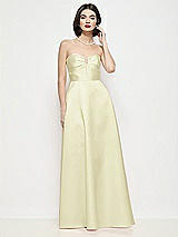 Front View Thumbnail - Butter Yellow Strapless Pleated U-Wire Satin Maxi Dress with Semi Circle Skirt