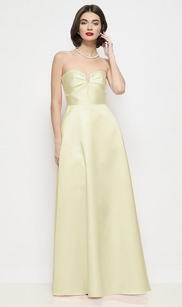 Front View - Butter Yellow Strapless Pleated U-Wire Satin Maxi Dress with Semi Circle Skirt