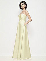 Side View Thumbnail - Butter Yellow Strapless Pleated U-Wire Satin Maxi Dress with Semi Circle Skirt