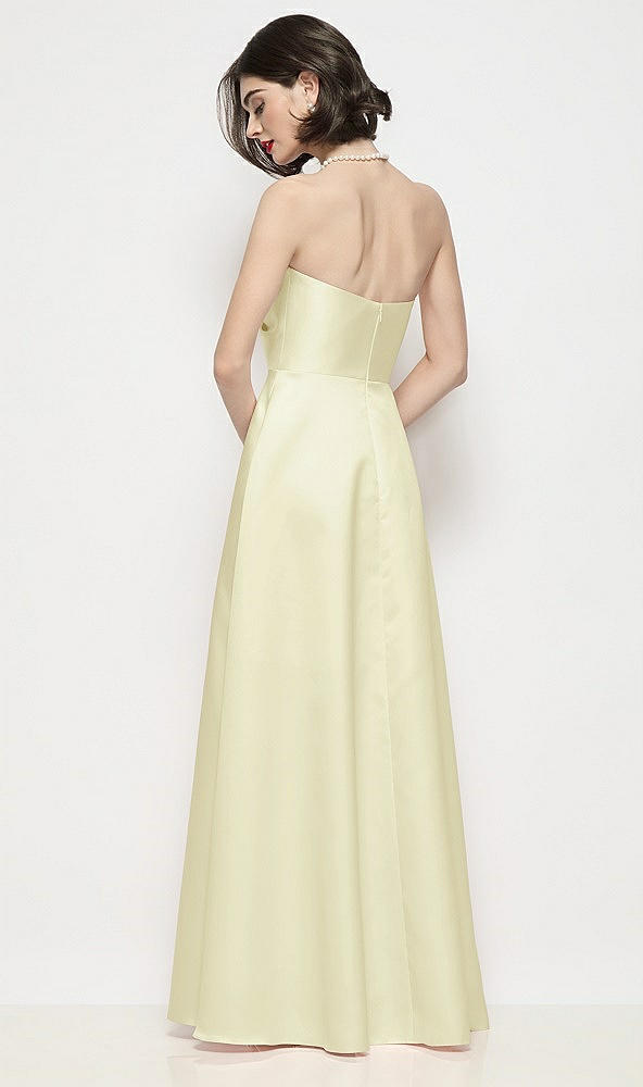Back View - Butter Yellow Strapless Pleated U-Wire Satin Maxi Dress with Semi Circle Skirt