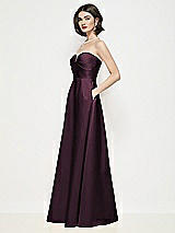 Side View Thumbnail - Deep Plum Strapless Pleated U-Wire Satin Maxi Dress with Semi Circle Skirt