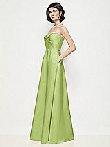 Side View Thumbnail - Mojito Strapless Pleated U-Wire Satin Maxi Dress with Semi Circle Skirt