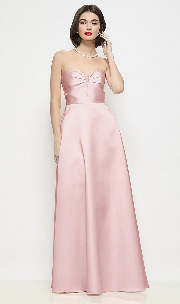 Front View - Ballet Pink Strapless Pleated U-Wire Satin Maxi Dress with Semi Circle Skirt