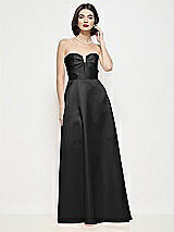Front View Thumbnail - Black Strapless Pleated U-Wire Satin Maxi Dress with Semi Circle Skirt