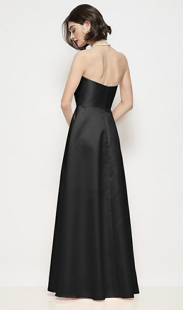 Back View - Black Strapless Pleated U-Wire Satin Maxi Dress with Semi Circle Skirt