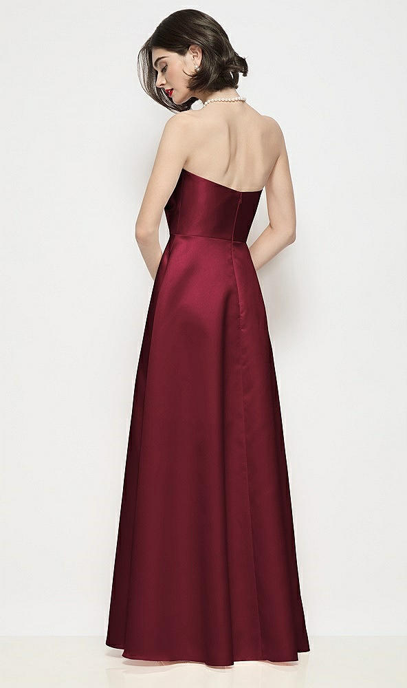 Back View - Cabernet Strapless Pleated U-Wire Satin Maxi Dress with Semi Circle Skirt