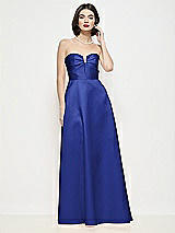 Front View Thumbnail - Cobalt Blue Strapless Pleated U-Wire Satin Maxi Dress with Semi Circle Skirt