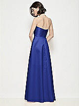 Rear View Thumbnail - Cobalt Blue Strapless Pleated U-Wire Satin Maxi Dress with Semi Circle Skirt