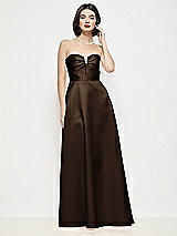 Front View Thumbnail - Espresso Strapless Pleated U-Wire Satin Maxi Dress with Semi Circle Skirt