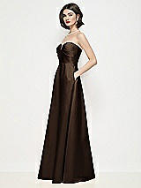 Side View Thumbnail - Espresso Strapless Pleated U-Wire Satin Maxi Dress with Semi Circle Skirt