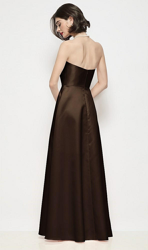 Back View - Espresso Strapless Pleated U-Wire Satin Maxi Dress with Semi Circle Skirt