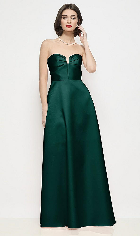 Front View - Evergreen Strapless Pleated U-Wire Satin Maxi Dress with Semi Circle Skirt