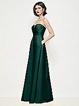 Side View Thumbnail - Evergreen Strapless Pleated U-Wire Satin Maxi Dress with Semi Circle Skirt