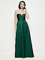 Front View Thumbnail - Hunter Green Strapless Pleated U-Wire Satin Maxi Dress with Semi Circle Skirt