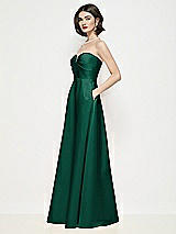 Side View Thumbnail - Hunter Green Strapless Pleated U-Wire Satin Maxi Dress with Semi Circle Skirt