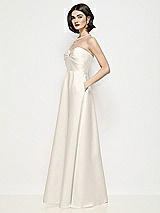 Side View Thumbnail - Ivory Strapless Pleated U-Wire Satin Maxi Dress with Semi Circle Skirt