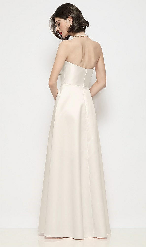 Back View - Ivory Strapless Pleated U-Wire Satin Maxi Dress with Semi Circle Skirt