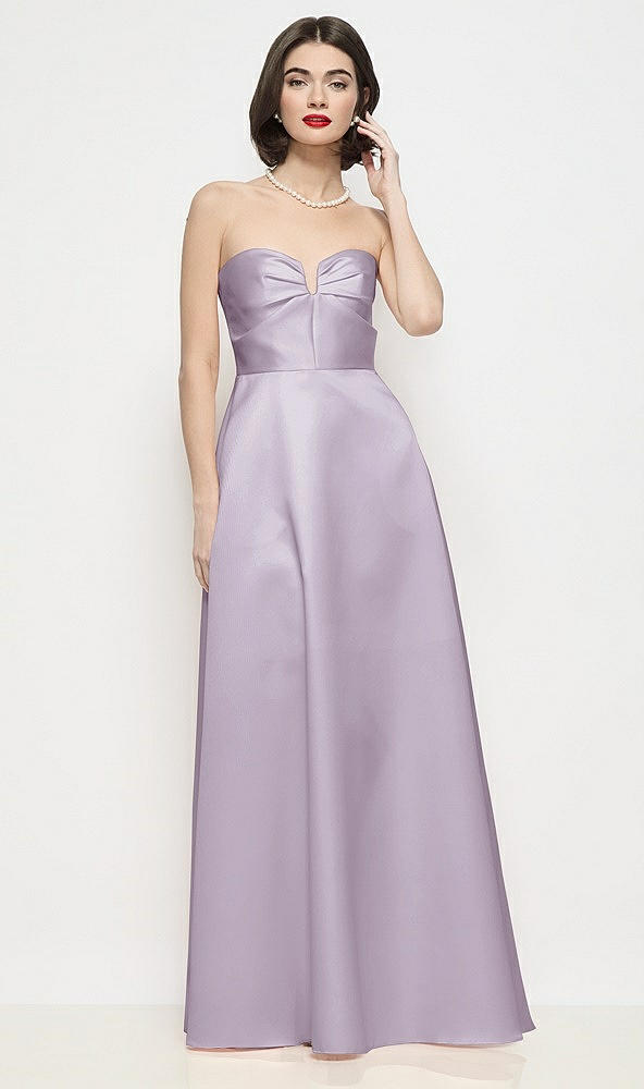 Front View - Lilac Haze Strapless Pleated U-Wire Satin Maxi Dress with Semi Circle Skirt