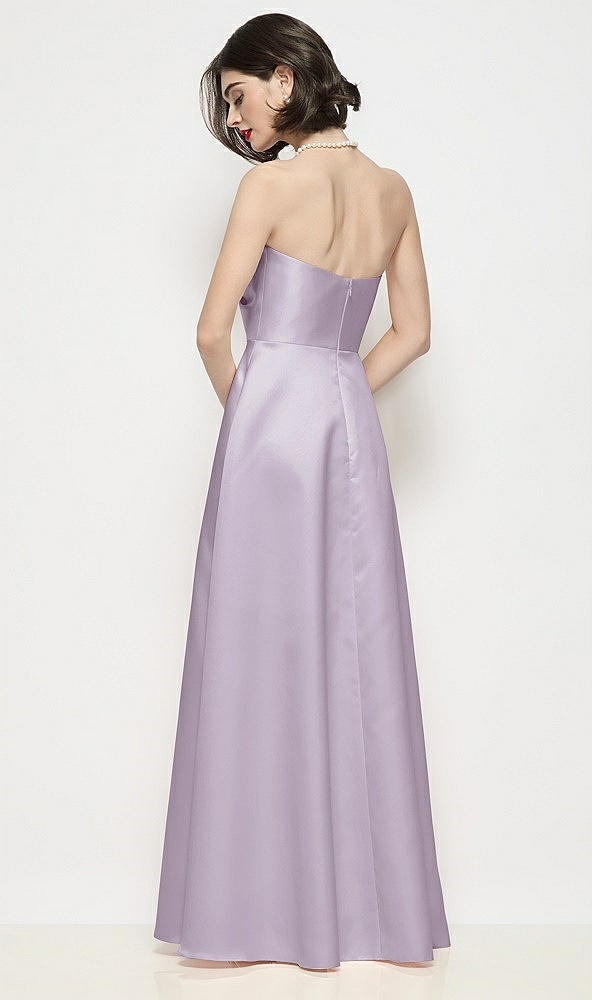 Back View - Lilac Haze Strapless Pleated U-Wire Satin Maxi Dress with Semi Circle Skirt