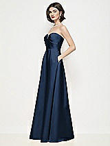 Side View Thumbnail - Midnight Navy Strapless Pleated U-Wire Satin Maxi Dress with Semi Circle Skirt