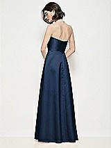 Rear View Thumbnail - Midnight Navy Strapless Pleated U-Wire Satin Maxi Dress with Semi Circle Skirt