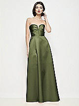 Front View Thumbnail - Olive Green Strapless Pleated U-Wire Satin Maxi Dress with Semi Circle Skirt