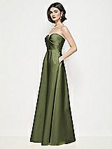 Side View Thumbnail - Olive Green Strapless Pleated U-Wire Satin Maxi Dress with Semi Circle Skirt