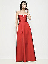 Front View Thumbnail - Poppy Red Strapless Pleated U-Wire Satin Maxi Dress with Semi Circle Skirt