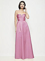 Front View Thumbnail - Powder Pink Strapless Pleated U-Wire Satin Maxi Dress with Semi Circle Skirt
