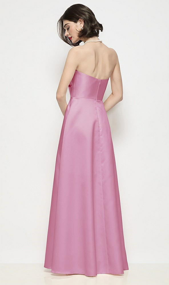 Back View - Powder Pink Strapless Pleated U-Wire Satin Maxi Dress with Semi Circle Skirt