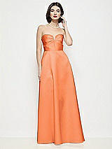 Front View Thumbnail - Portofino Orange Strapless Pleated U-Wire Satin Maxi Dress with Semi Circle Skirt