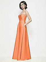 Side View Thumbnail - Portofino Orange Strapless Pleated U-Wire Satin Maxi Dress with Semi Circle Skirt