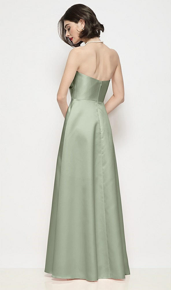 Back View - Sage Strapless Pleated U-Wire Satin Maxi Dress with Semi Circle Skirt