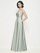 Side View Thumbnail - Willow Green Strapless Pleated U-Wire Satin Maxi Dress with Semi Circle Skirt
