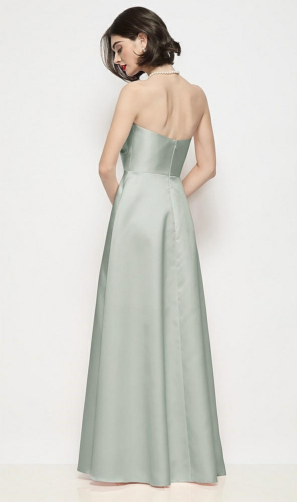 Back View - Willow Green Strapless Pleated U-Wire Satin Maxi Dress with Semi Circle Skirt