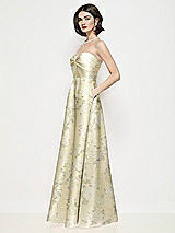 Side View Thumbnail - Butter Yellow Floral Strapless Pleated U-Wire Floral Satin Maxi Dress with Semi Circle Skirt