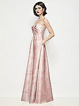 Side View Thumbnail - Bow And Blossom Print Strapless Pleated U-Wire Floral Satin Maxi Dress with Semi Circle Skirt