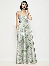 Front View Thumbnail - Sage Cottage Rose Strapless Pleated U-Wire Floral Satin Maxi Dress with Semi Circle Skirt