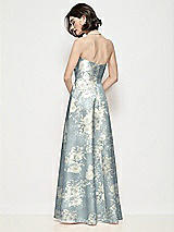 Rear View Thumbnail - Porcelain Blue Seraphina Floral Strapless Pleated U-Wire Floral Satin Maxi Dress with Semi Circle Skirt