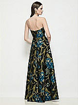 Rear View Thumbnail - Peacock Blue Multi Strapless Pleated U-Wire Organza Jacquard Floral Maxi  Dress with Semi Circle Skirt