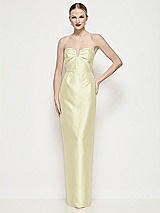 Front View Thumbnail - Butter Yellow Strapless Pleated U-Wire Satin Column Maxi Dress