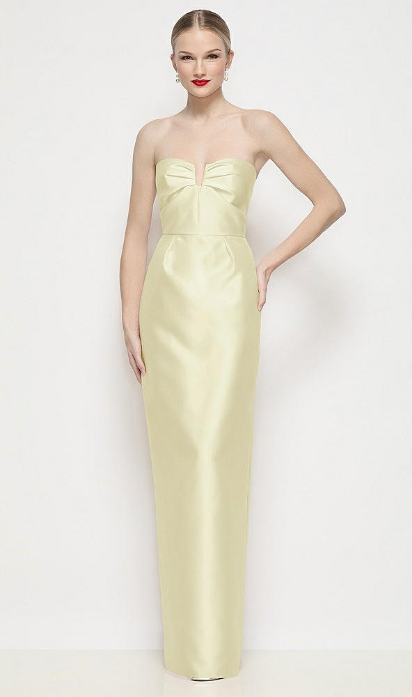 Front View - Butter Yellow Strapless Pleated U-Wire Satin Column Maxi Dress