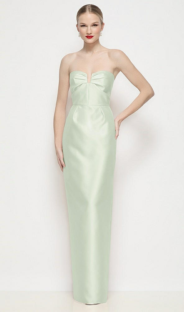 Front View - Mint Green Strapless Pleated U-Wire Satin Column Maxi Dress