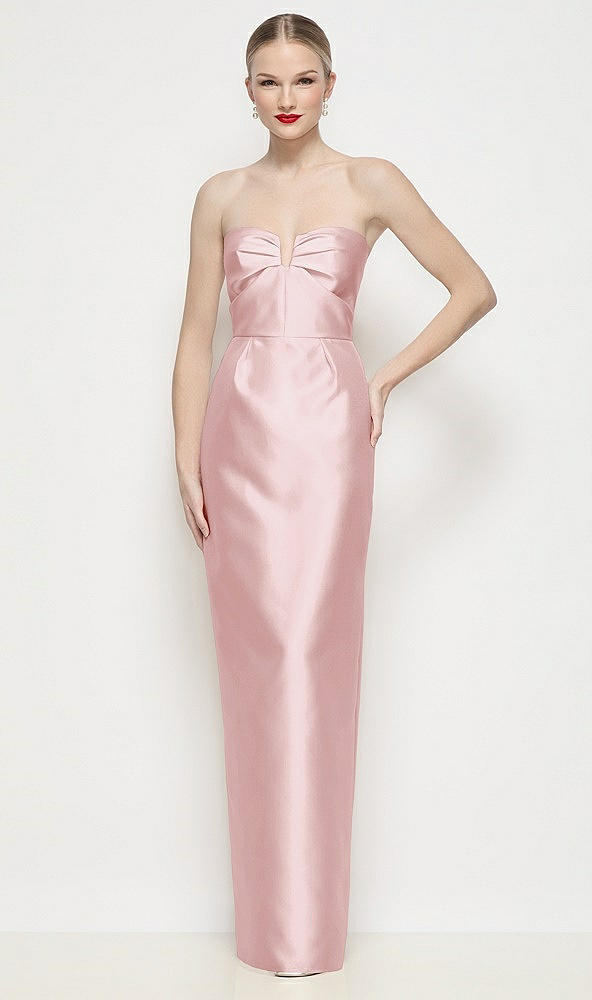 Front View - Ballet Pink Strapless Pleated U-Wire Satin Column Maxi Dress