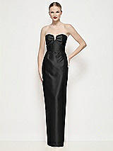 Front View Thumbnail - Black Strapless Pleated U-Wire Satin Column Maxi Dress