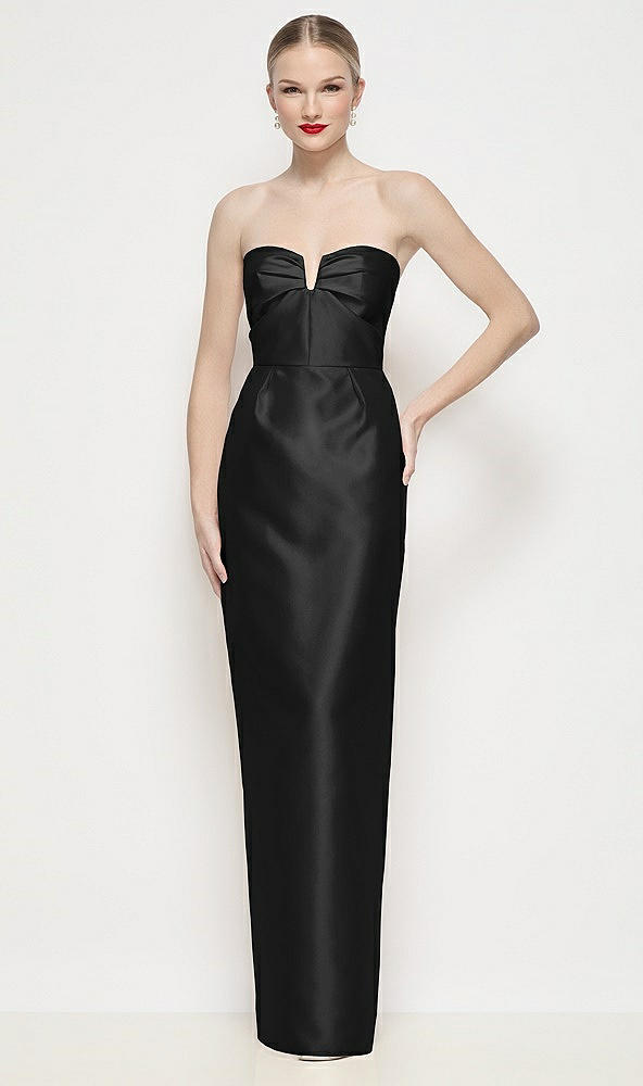 Front View - Black Strapless Pleated U-Wire Satin Column Maxi Dress