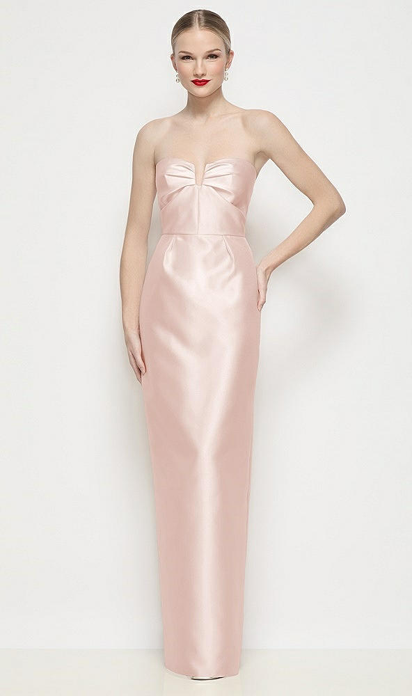 Front View - Blush Strapless Pleated U-Wire Satin Column Maxi Dress