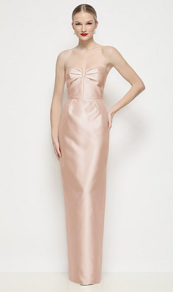 Front View - Cameo Strapless Pleated U-Wire Satin Column Maxi Dress